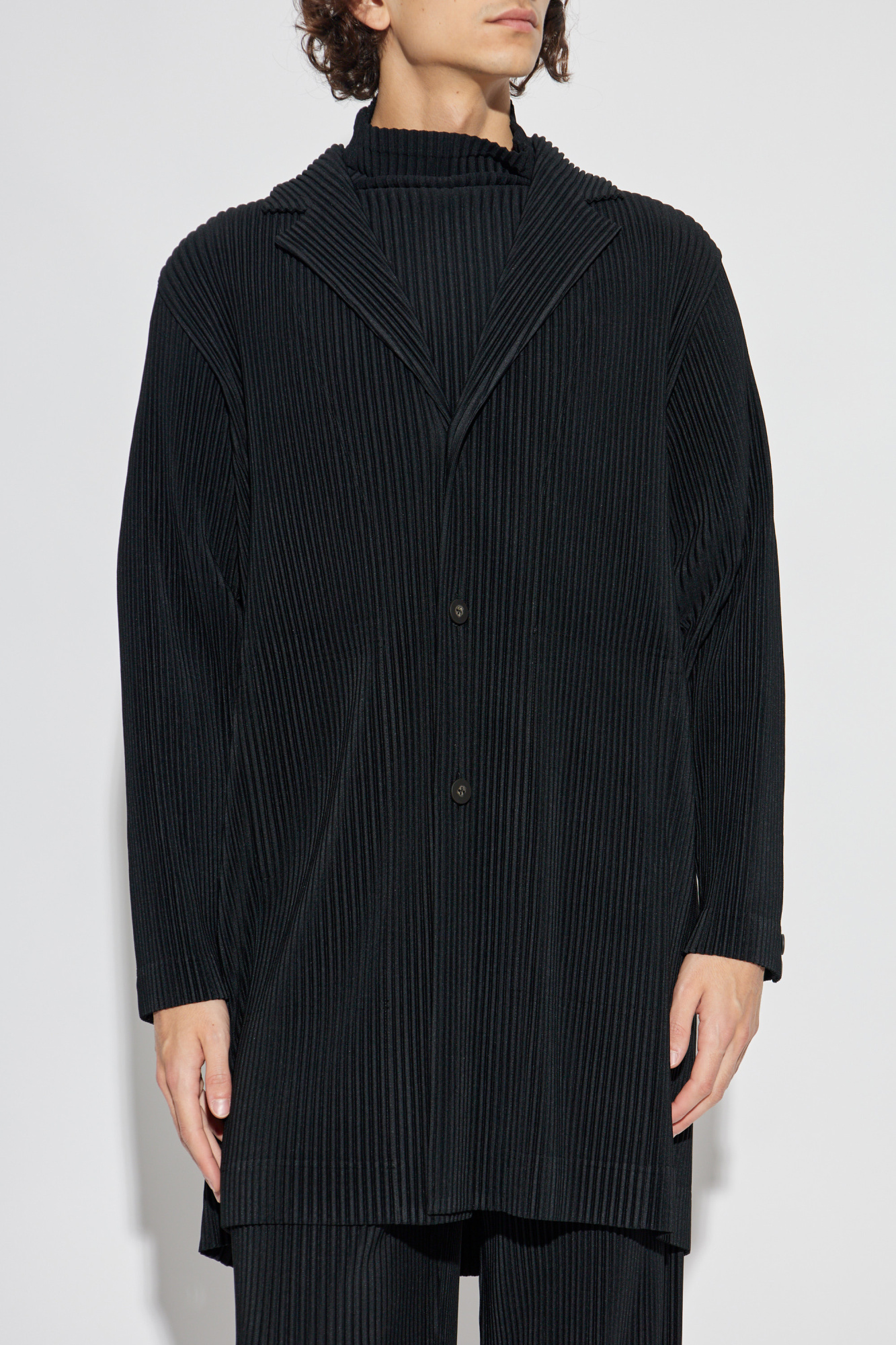 Schwarz Plissierter Mantel Homme Plissé Issey Miyake